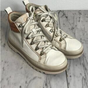 Pikolinos Vigo LaceUp Zip Ankle Boots Leather HighTop Sneaker Womens Ivory/Brown